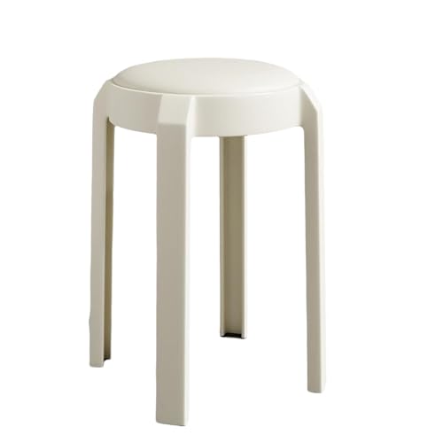 NMVAWIPT 4 Stück - Küchenhocker Aus Kunststoff, Stapelbarer Esszimmerstuhl, Gepolsterte Barhocker for Die Theke, Tragbar Wohnheim, Schminktisch, Schlafzimmer, Veranstaltung(White) von NMVAWIPT