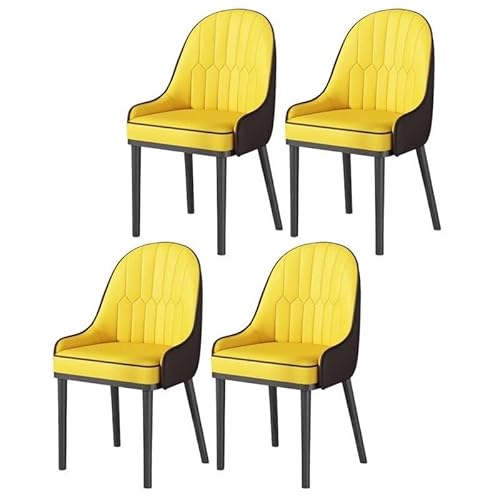 NMVAWIPT 4 Stück Moderne Esszimmerstühle, Armloser Innen-Leder-Seitenstuhl for Ladenküchenzimmer(Coffee-Yellow,Black) von NMVAWIPT