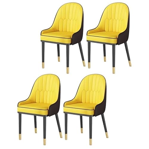 NMVAWIPT 4 Stück Moderne Esszimmerstühle, Armloser Innen-Leder-Seitenstuhl for Ladenküchenzimmer(Coffee-Yellow,Black/Gold) von NMVAWIPT