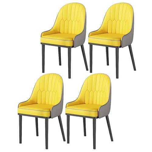 NMVAWIPT 4 Stück Moderne Esszimmerstühle, Armloser Innen-Leder-Seitenstuhl for Ladenküchenzimmer(Gray-Yellow,Black) von NMVAWIPT