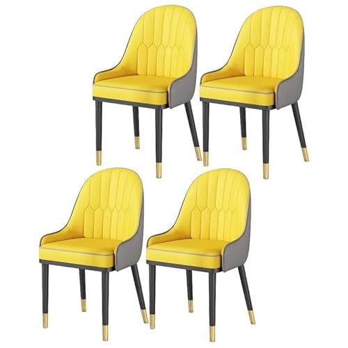 NMVAWIPT 4 Stück Moderne Esszimmerstühle, Armloser Innen-Leder-Seitenstuhl for Ladenküchenzimmer(Gray-Yellow,Black/Gold) von NMVAWIPT