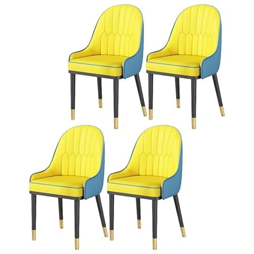 NMVAWIPT 4 Stück Moderne Esszimmerstühle, Armloser Innen-Leder-Seitenstuhl for Ladenküchenzimmer(Yellow-Blue,Black/Gold) von NMVAWIPT