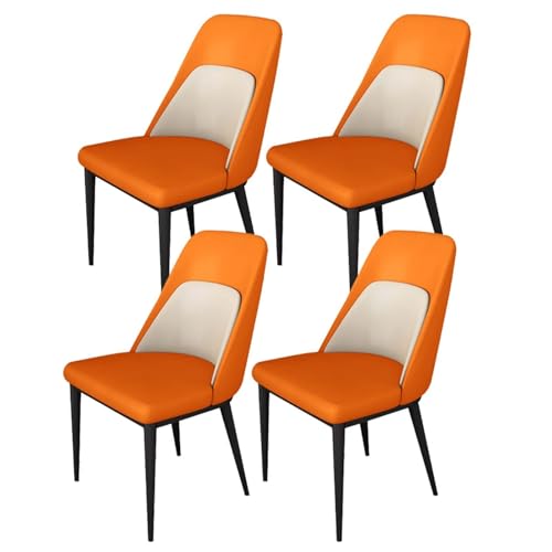 NMVAWIPT 4 Stück - Moderne Esszimmerstühle, Küche Mit Rückenlehne Aus Künstlichem Mikrofaserleder, Mid Century Wohnzimmer, Seitliche Metallbeine(Orange) von NMVAWIPT