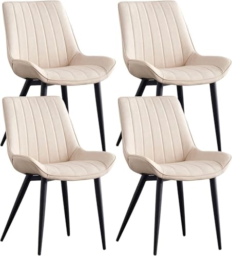 NMVAWIPT 4-teiliges Esszimmerstuhl-Set Mit Ergonomischer Rückenlehne – Seitenstühle Aus PU-Leder for Das Küchencafé(Beige) von NMVAWIPT