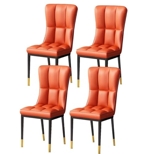 NMVAWIPT 4-teiliges Esszimmerstuhl-Set – Moderne, wasserdichte Stühle Mit Hoher Rückenlehne Aus PU-Leder Und Metallbeinen for Küche Oder Wohnzimmer(Orange) von NMVAWIPT