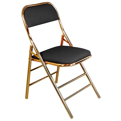 NMVAWIPT 4PCS Faltbare Esszimmerstühle Aus Pu-Leder, Tragbarer Metallrahmen Mit Rückenlehne for Büro Und Zuhause(Black,Golden Frame) von NMVAWIPT