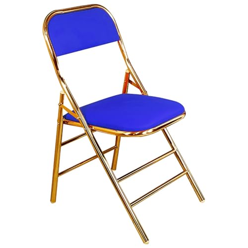 NMVAWIPT 4PCS Faltbare Esszimmerstühle Aus Pu-Leder, Tragbarer Metallrahmen Mit Rückenlehne for Büro Und Zuhause(Blue,Golden Frame) von NMVAWIPT