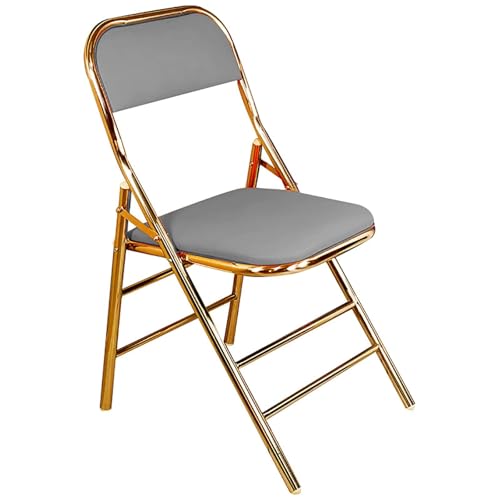 NMVAWIPT 4PCS Faltbare Esszimmerstühle Aus Pu-Leder, Tragbarer Metallrahmen Mit Rückenlehne for Büro Und Zuhause(Gray,Golden Frame) von NMVAWIPT