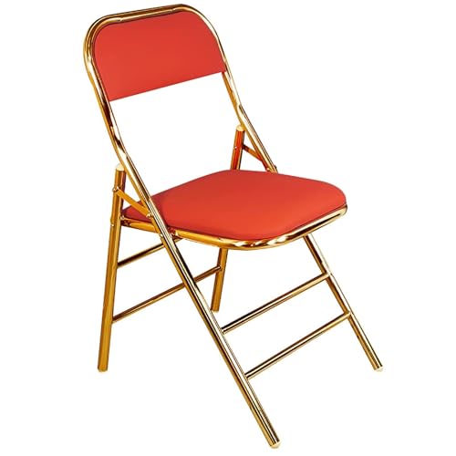 NMVAWIPT 4PCS Faltbare Esszimmerstühle Aus Pu-Leder, Tragbarer Metallrahmen Mit Rückenlehne for Büro Und Zuhause(Red,Golden Frame) von NMVAWIPT