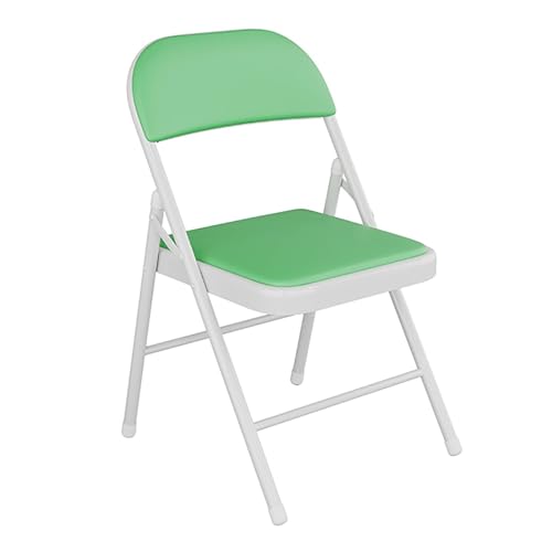 NMVAWIPT 4er-Pack Klappbarer Metallstuhl Mit PU-gepolsterter Sitzfläche – Ergonomisches Design for Esszimmerveranstaltungen Im Homeoffice(Green,White Metal Frame) von NMVAWIPT