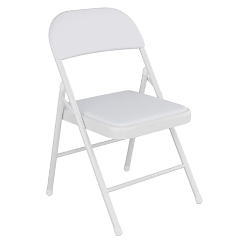 NMVAWIPT 4er-Pack Klappbarer Metallstuhl Mit PU-gepolsterter Sitzfläche – Ergonomisches Design for Esszimmerveranstaltungen Im Homeoffice(White,White Metal Frame) von NMVAWIPT