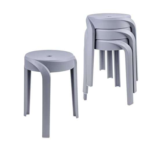 NMVAWIPT 4er-Set 17,7" Modernes Whirl-Design Kunststoffhocker, Stapelbarer Runder Stuhl for Den Innen- Und Außenbereich(Gray) von NMVAWIPT