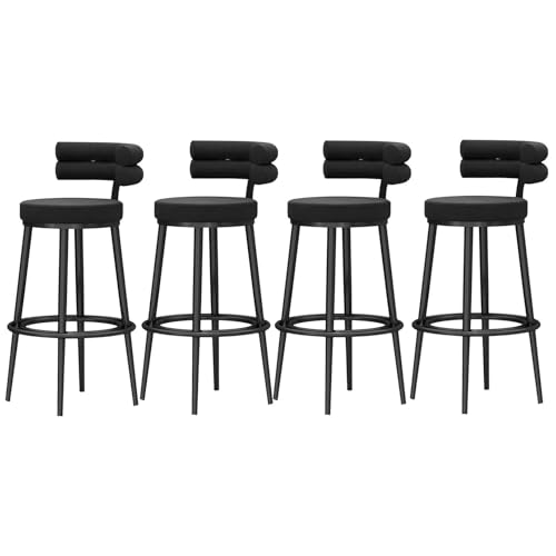 NMVAWIPT 4er-Set Barhocker In Thekenhöhe Aus Samt Mit Schwarzen Metallbeinen – Ergonomische Kücheninselstühle for Esszimmer, Café Und Büro(Black,65cm(25.6 Inch)) von NMVAWIPT