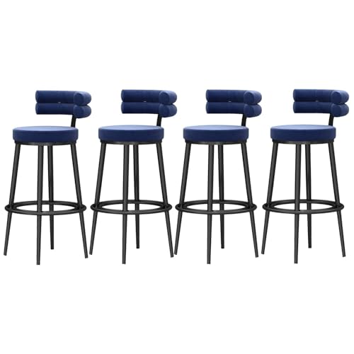 NMVAWIPT 4er-Set Barhocker In Thekenhöhe Aus Samt Mit Schwarzen Metallbeinen – Ergonomische Kücheninselstühle for Esszimmer, Café Und Büro(Blue,65cm(25.6 Inch)) von NMVAWIPT