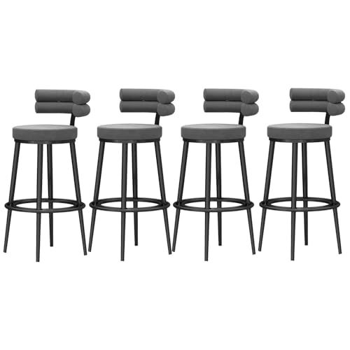 NMVAWIPT 4er-Set Barhocker In Thekenhöhe Aus Samt Mit Schwarzen Metallbeinen – Ergonomische Kücheninselstühle for Esszimmer, Café Und Büro(Gray,65cm(25.6 Inch)) von NMVAWIPT