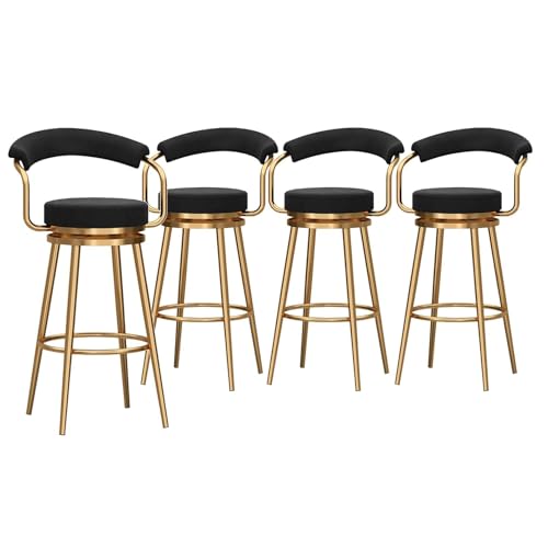 NMVAWIPT 4er-Set Barhocker Mit 360°-Drehung, Höhenhocker Mit Rückenlehne, Samtpolsterstuhl for Küche Und Esszimmer(Black,Seat Height 65cm) von NMVAWIPT