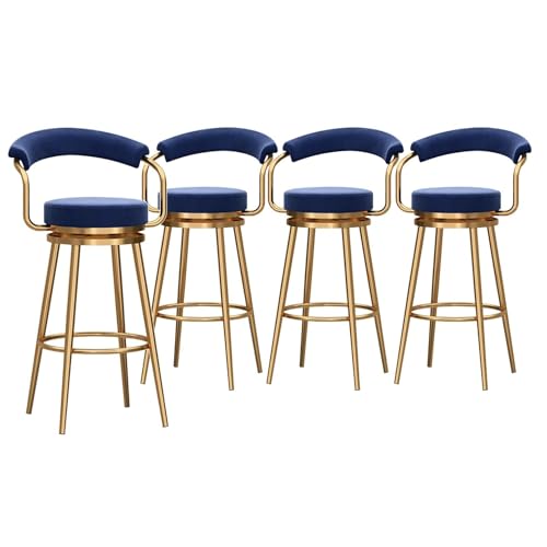 NMVAWIPT 4er-Set Barhocker Mit 360°-Drehung, Höhenhocker Mit Rückenlehne, Samtpolsterstuhl for Küche Und Esszimmer(Blue,Seat Height 75cm) von NMVAWIPT