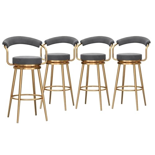 NMVAWIPT 4er-Set Barhocker Mit 360°-Drehung, Höhenhocker Mit Rückenlehne, Samtpolsterstuhl for Küche Und Esszimmer(Gray,Seat Height 75cm) von NMVAWIPT