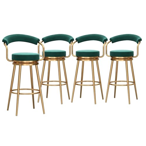 NMVAWIPT 4er-Set Barhocker Mit 360°-Drehung, Höhenhocker Mit Rückenlehne, Samtpolsterstuhl for Küche Und Esszimmer(Green,Seat Height 75cm) von NMVAWIPT