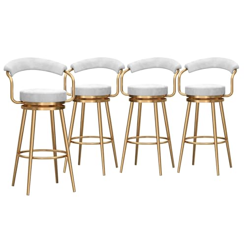 NMVAWIPT 4er-Set Barhocker Mit 360°-Drehung, Höhenhocker Mit Rückenlehne, Samtpolsterstuhl for Küche Und Esszimmer(White,Seat Height 75cm) von NMVAWIPT