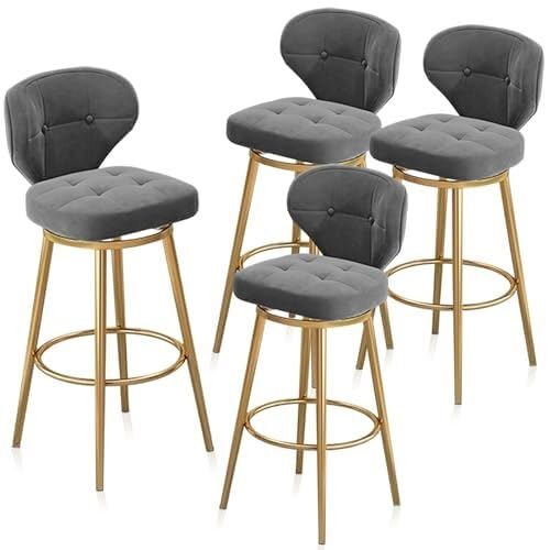 NMVAWIPT 4er-Set Drehbare Barhocker Mit Rückenlehne, Höhenverstellbare Aus Samt for Kücheninsel Oder Bar(4 Pcs,75cm(29.5 in)) von NMVAWIPT