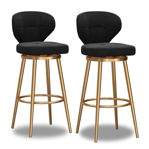 NMVAWIPT 4er-Set Moderner Barhocker, Höhenverstellbare Barhocker, Esszimmerstuhl Mit Samtpolsterung Und Goldener Basis(Black-2pcs,Height:65cm) von NMVAWIPT