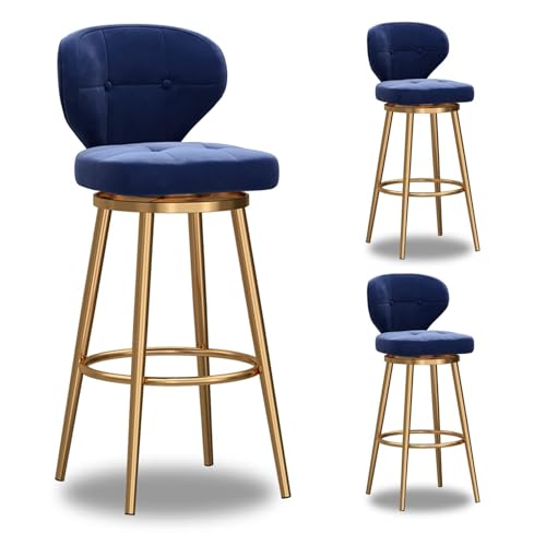 NMVAWIPT 4er-Set Moderner Barhocker, Höhenverstellbare Barhocker, Esszimmerstuhl Mit Samtpolsterung Und Goldener Basis(Blue-3pcs,Height:65cm) von NMVAWIPT