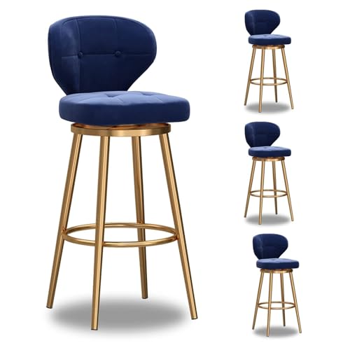 NMVAWIPT 4er-Set Moderner Barhocker, Höhenverstellbare Barhocker, Esszimmerstuhl Mit Samtpolsterung Und Goldener Basis(Blue-4pcs,Height:75cm) von NMVAWIPT