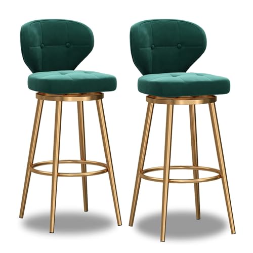 NMVAWIPT 4er-Set Moderner Barhocker, Höhenverstellbare Barhocker, Esszimmerstuhl Mit Samtpolsterung Und Goldener Basis(Green-2pcs,Height:75cm) von NMVAWIPT