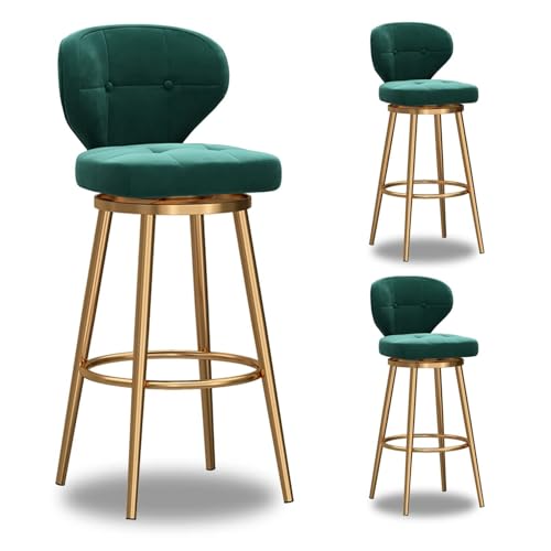 NMVAWIPT 4er-Set Moderner Barhocker, Höhenverstellbare Barhocker, Esszimmerstuhl Mit Samtpolsterung Und Goldener Basis(Green-3pcs,Height:65cm) von NMVAWIPT