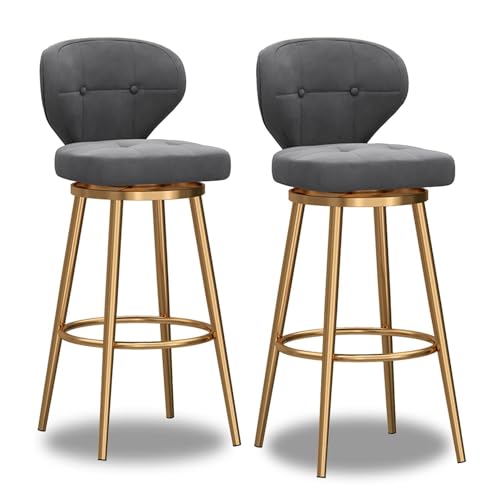 NMVAWIPT 4er-Set Moderner Barhocker, Höhenverstellbare Barhocker, Esszimmerstuhl Mit Samtpolsterung Und Goldener Basis(Grey-2pcs,Height:75cm) von NMVAWIPT
