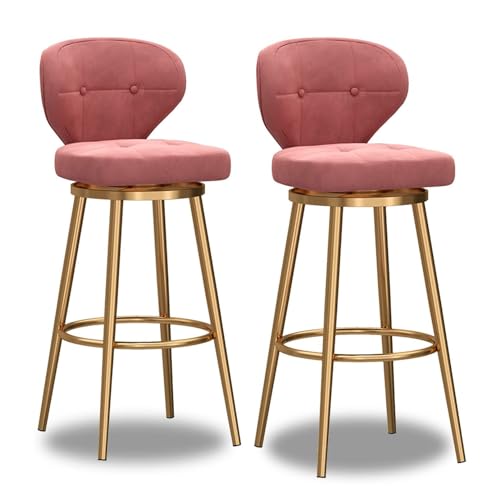 NMVAWIPT 4er-Set Moderner Barhocker, Höhenverstellbare Barhocker, Esszimmerstuhl Mit Samtpolsterung Und Goldener Basis(Pink-2pcs,Height:65cm) von NMVAWIPT
