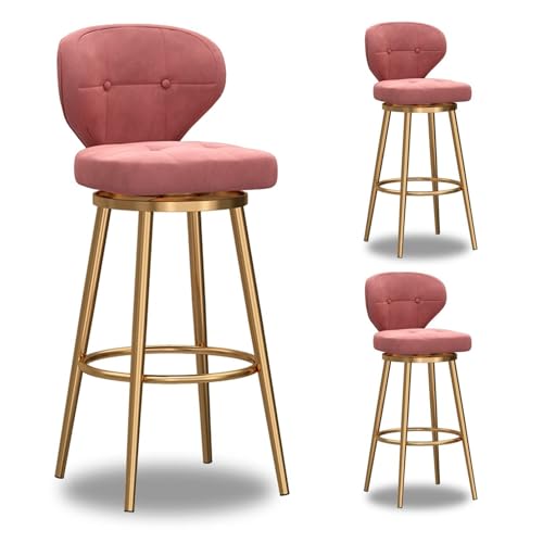 NMVAWIPT 4er-Set Moderner Barhocker, Höhenverstellbare Barhocker, Esszimmerstuhl Mit Samtpolsterung Und Goldener Basis(Pink-3pcs,Height:65cm) von NMVAWIPT