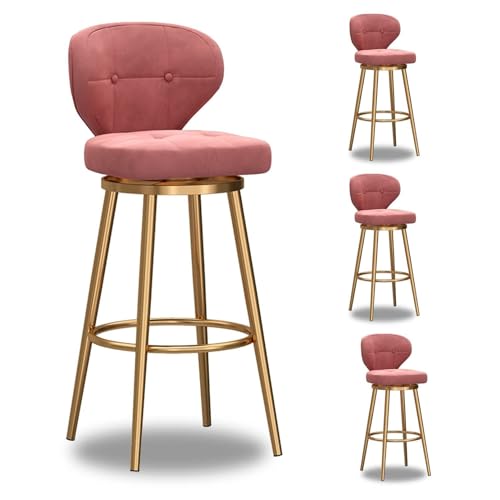 NMVAWIPT 4er-Set Moderner Barhocker, Höhenverstellbare Barhocker, Esszimmerstuhl Mit Samtpolsterung Und Goldener Basis(Pink-4pcs,Height:65cm) von NMVAWIPT