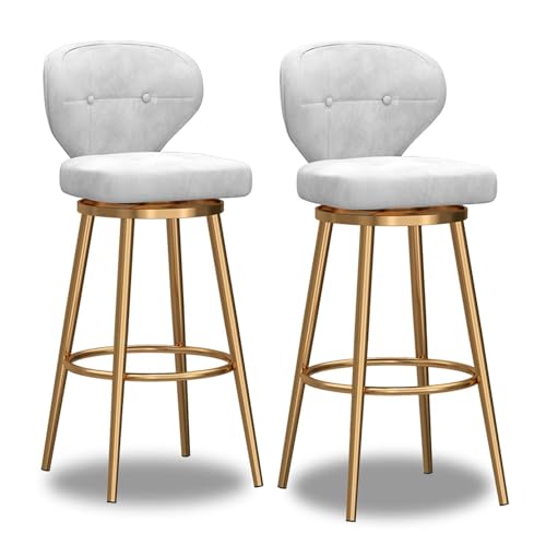 NMVAWIPT 4er-Set Moderner Barhocker, Höhenverstellbare Barhocker, Esszimmerstuhl Mit Samtpolsterung Und Goldener Basis(White-2pcs,Height:75cm) von NMVAWIPT