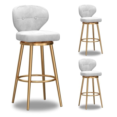 NMVAWIPT 4er-Set Moderner Barhocker, Höhenverstellbare Barhocker, Esszimmerstuhl Mit Samtpolsterung Und Goldener Basis(White-3pcs,Height:75cm) von NMVAWIPT