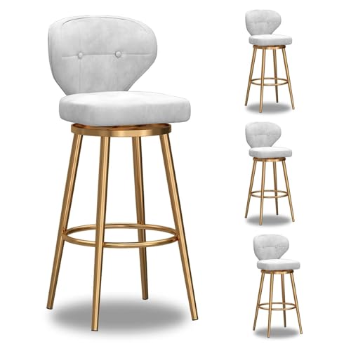 NMVAWIPT 4er-Set Moderner Barhocker, Höhenverstellbare Barhocker, Esszimmerstuhl Mit Samtpolsterung Und Goldener Basis(White-4pcs,Height:65cm) von NMVAWIPT