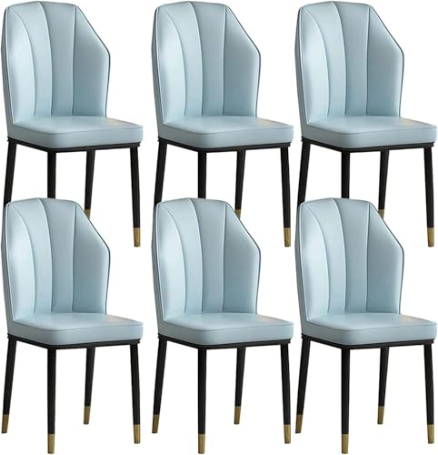 NMVAWIPT 6 Moderne Esszimmerstühle Mit Hoher Rückenlehne, Wasserdichtes PU-Leder for Küche Und Wohnzimmer, Orangefarbene Metallbeinseite(Light Blue) von NMVAWIPT