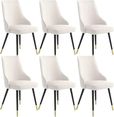 NMVAWIPT 6-teiliges Modernes Esszimmerstuhl-Set – Wasserdichtes PU-Leder, Metallbeine, Ergonomisches Design for Küche Oder Wohnzimmer(White,Black Gold feet) von NMVAWIPT