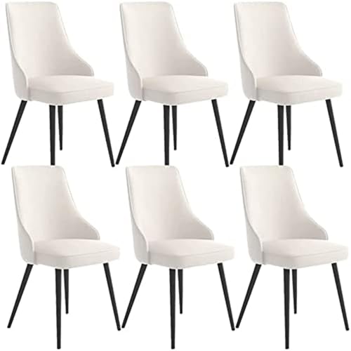 NMVAWIPT 6-teiliges Modernes Esszimmerstuhl-Set – Wasserdichtes PU-Leder, Metallbeine, Ergonomisches Design for Küche Oder Wohnzimmer(White,Black feet) von NMVAWIPT
