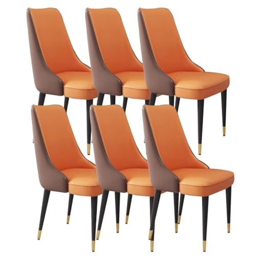 NMVAWIPT 6er-Set Esszimmerstühle, Mikrofaser-Leder, wasserdichte Kissen, Rahmen Aus Kohlenstoffstahl(Coffee+orange) von NMVAWIPT