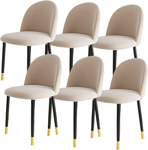 NMVAWIPT 6er-Set Esszimmerstühle Im Modernen Design for Die Küche, Beine Aus Samt Kohlenstoffstahl, for Theke, Lounge, Wohnzimmer, Empfang(Khaki,Black Gold Leg) von NMVAWIPT