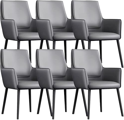 NMVAWIPT 6er-Set Küchen-Esszimmerstühle, Armlehnen Aus Leder, Rückenlehne, Beine Kohlenstoffstahl, Theken-Lounge-Empfangsstuhl(Dark Gray) von NMVAWIPT