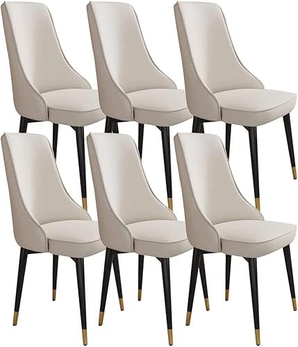 NMVAWIPT 6er-Set Küchen-Esszimmerstühle, Stabile Metallbeine Aus Kohlenstoffstahl, Loungesessel Mikrofaserleder for Das Wohnzimmer(Off White) von NMVAWIPT