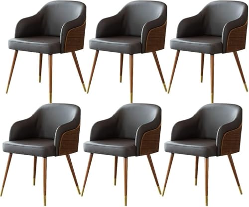 NMVAWIPT 6er-Set Moderne Esszimmerstühle Aus Mikrofaserleder, Wohnzimmer Mit Weich Gepolsterter Sitzfläche, Buchenholzbeinen + Metallbezug(Dark Brown) von NMVAWIPT