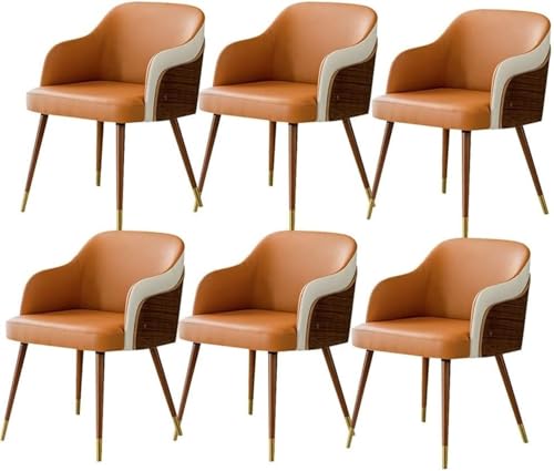 NMVAWIPT 6er-Set Moderne Esszimmerstühle Aus Mikrofaserleder, Wohnzimmer Mit Weich Gepolsterter Sitzfläche, Buchenholzbeinen + Metallbezug(Orange 1) von NMVAWIPT