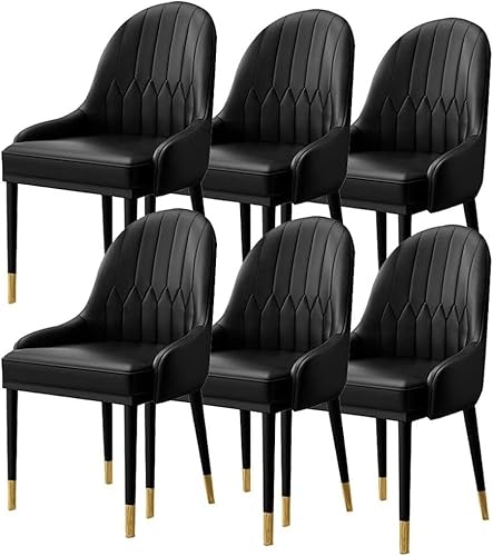 NMVAWIPT 6er-Set Moderne Gepolsterte Esszimmerstühle for Die Küche, Seitliches Wohnzimmer Mit Weichem PU-Lederbezug, Sitzkissen Und Metallbeinen(Black) von NMVAWIPT