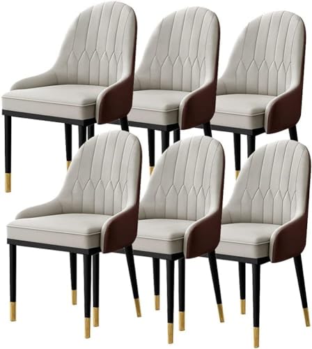 NMVAWIPT 6er-Set Moderne Gepolsterte Esszimmerstühle for Die Küche, Seitliches Wohnzimmer Mit Weichem PU-Lederbezug, Sitzkissen Und Metallbeinen(Gray) von NMVAWIPT