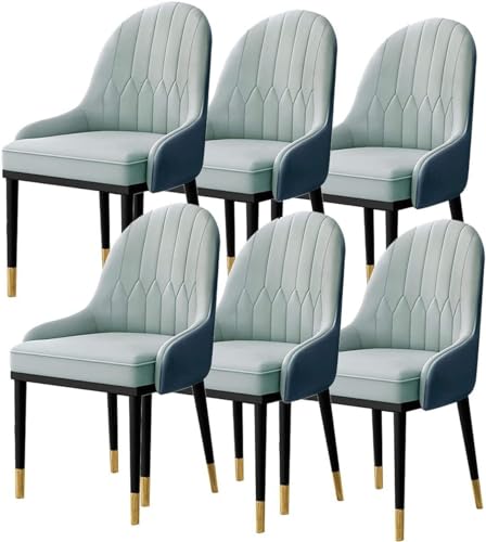 NMVAWIPT 6er-Set Moderne Gepolsterte Esszimmerstühle for Die Küche, Seitliches Wohnzimmer Mit Weichem PU-Lederbezug, Sitzkissen Und Metallbeinen(Matcha) von NMVAWIPT