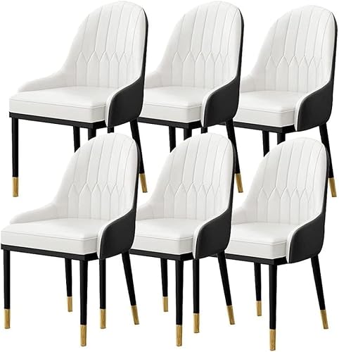 NMVAWIPT 6er-Set Moderne Gepolsterte Esszimmerstühle for Die Küche, Seitliches Wohnzimmer Mit Weichem PU-Lederbezug, Sitzkissen Und Metallbeinen(White) von NMVAWIPT